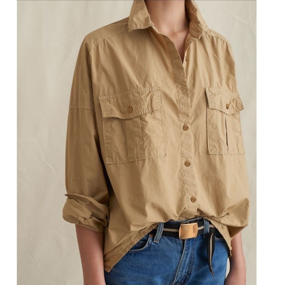 Alex Mill Women's Keeper Oversized Button-Down Shirt Paper Cotton Khaki Tan- S